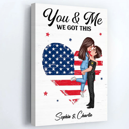 Personalized Couple Portrait Canvas / Poster - Firefighter, Nurse, Police or Military Gift
