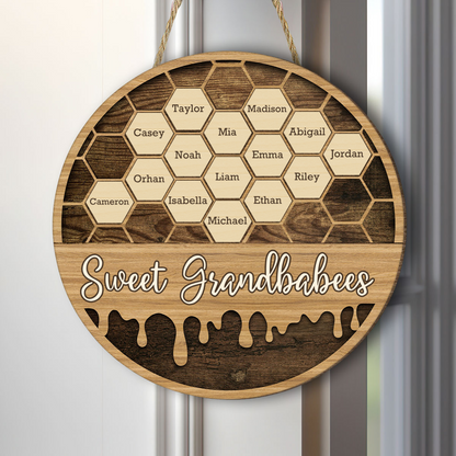 Sweet Grandbabees Personalized Wooden Door Sign - Custom Bees Design Gift for Grandma and Grandpa