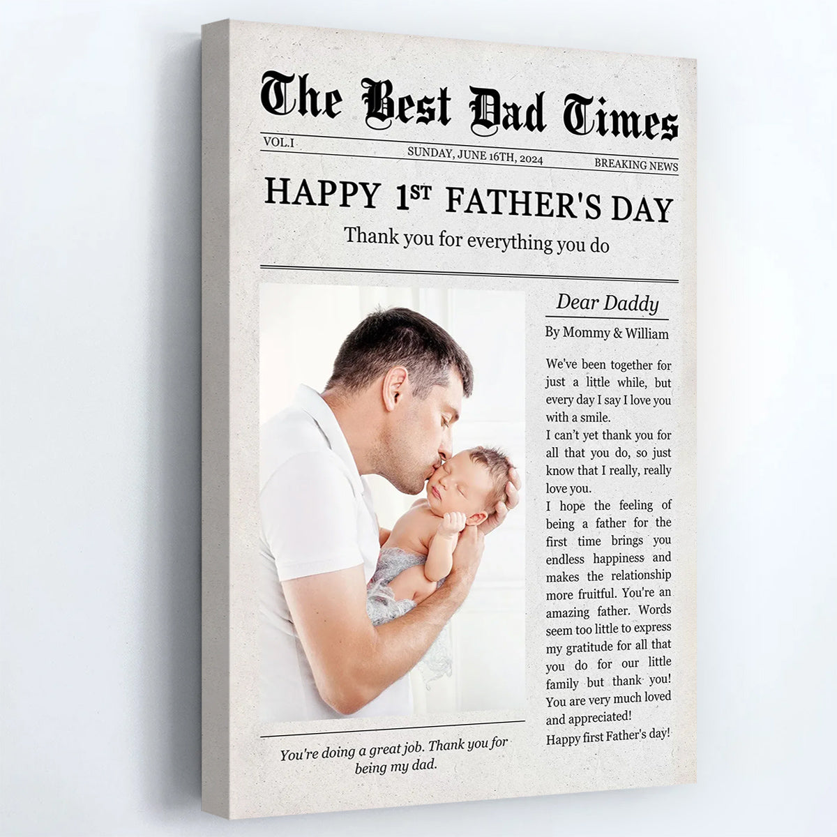 The Best Dad Times - Personalized Happy 1st Father’s Day Photo Poster / Canvas