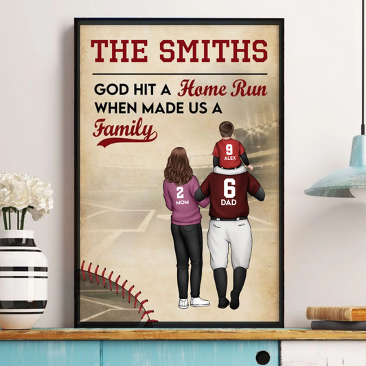 God Hit A Home Run When He Made Us A Family - Personalized Custom Poster / Canvas