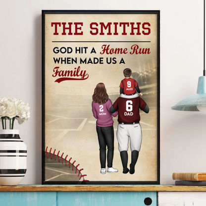God Hit A Home Run When He Made Us A Family - Personalized Custom Poster / Canvas
