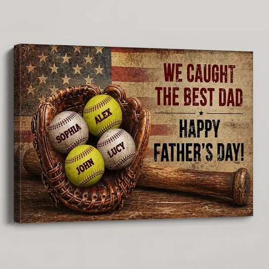 Personalized American Flag Baseball Glove Poster / Canvas - Father’s Day Gift for Dad