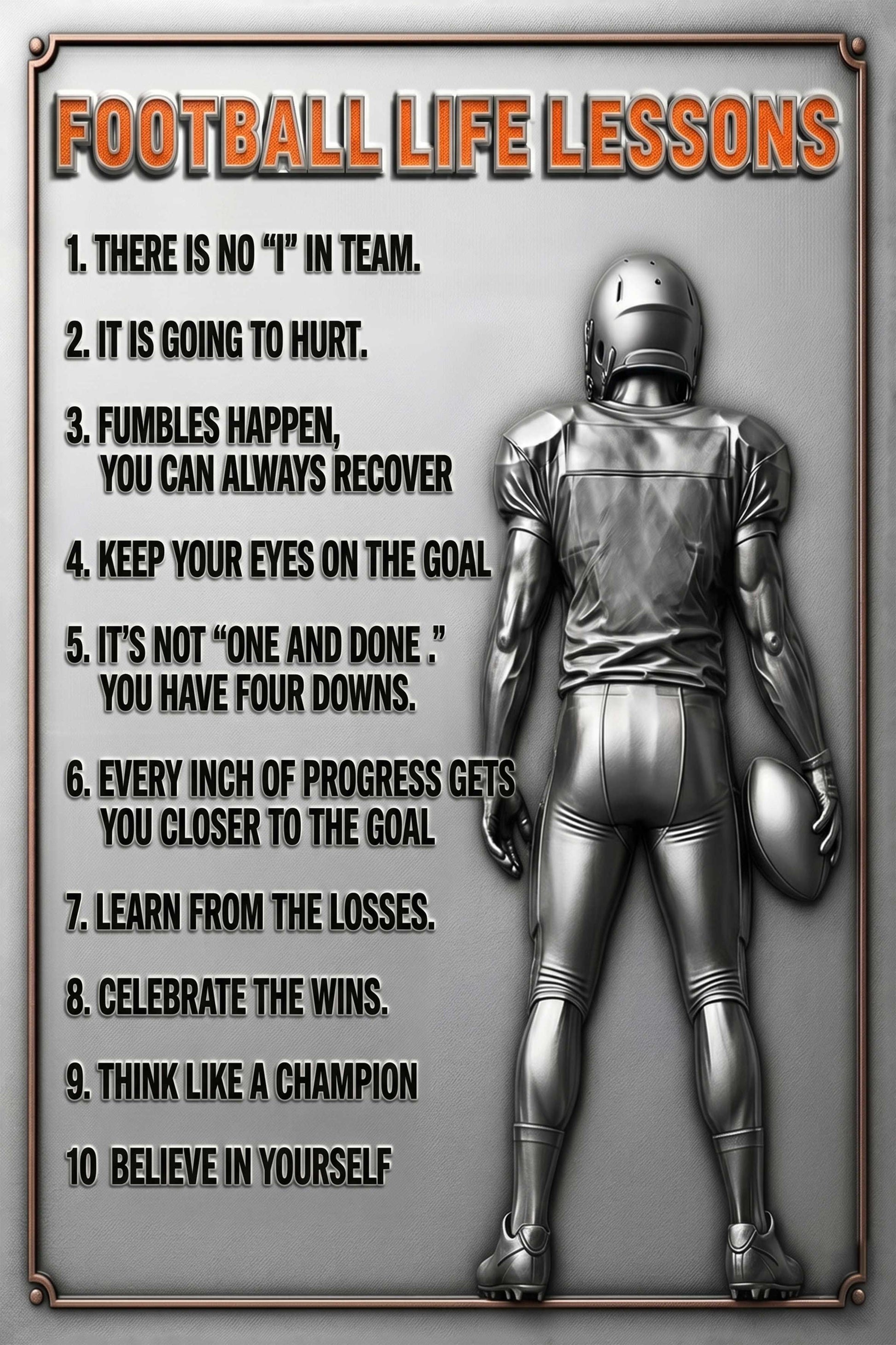 Football Life Lessons Personalized Metal Sign - Custom Name Football Player Gift