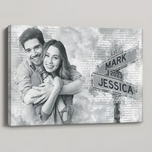 Custom Street Sign Couple Photo Canvas / Poster - Personalized Anniversary Gift