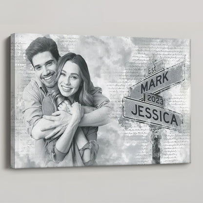 Custom Street Sign Couple Photo Canvas / Poster - Personalized Anniversary Gift