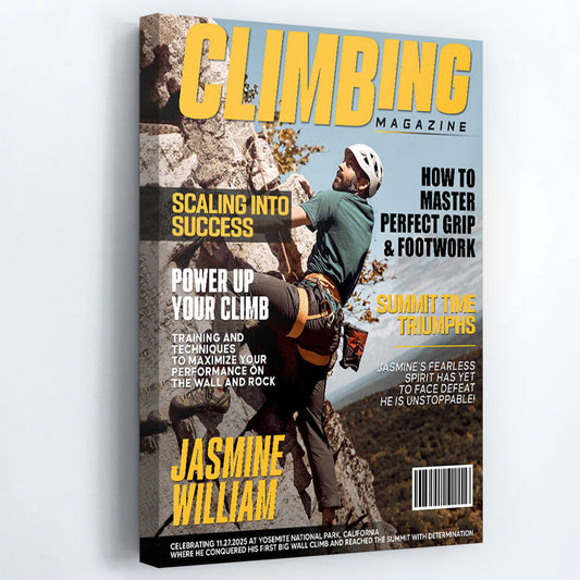 Personalized Climbing Magazine Cover Canvas / Poster - Custom Adventure Gift for Climbers