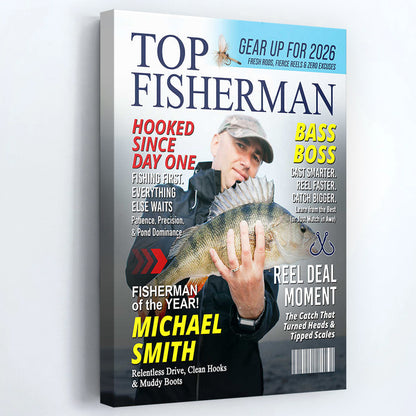 Personalized Fishing Magazine Cover Poster / Canvas - Custom Gift for Men, Dad & Anglers