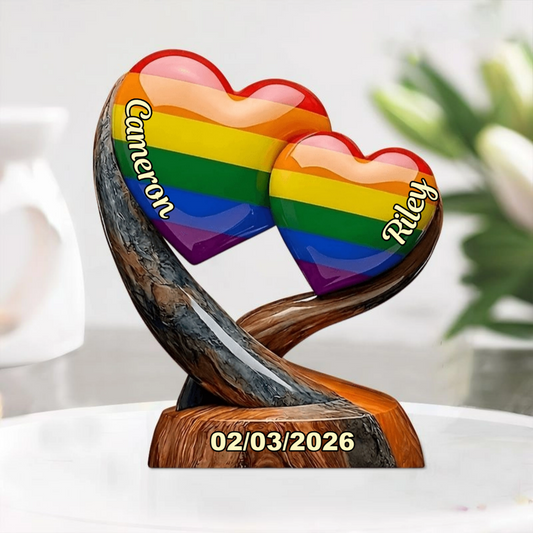 Love Is Love Personalized Pride Heart Acrylic Plaque - Custom Names LGBT Support Gift for Couples and Anniversary