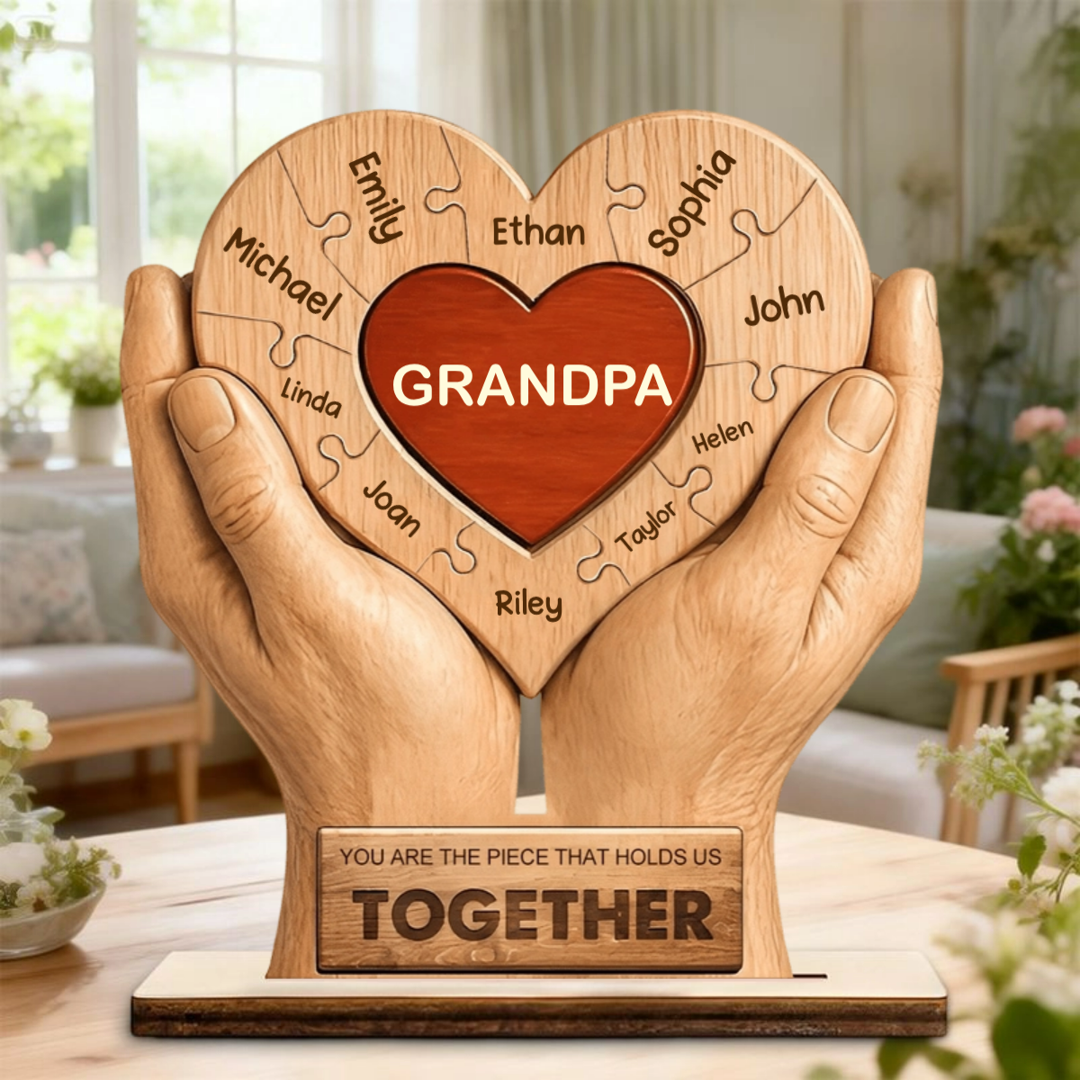 You Are The Piece That Holds Us Together Personalized Wood Puzzle Plaque for Dad - Custom Father's Day Family Gift