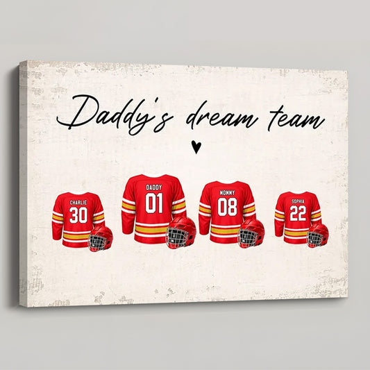 Daddy’s Dream Team” Personalized Hockey Poster / Canvas - Custom Family Wall Art Gift