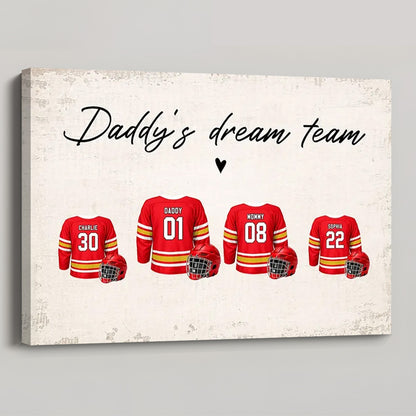 Daddy’s Dream Team” Personalized Hockey Poster / Canvas - Custom Family Wall Art Gift