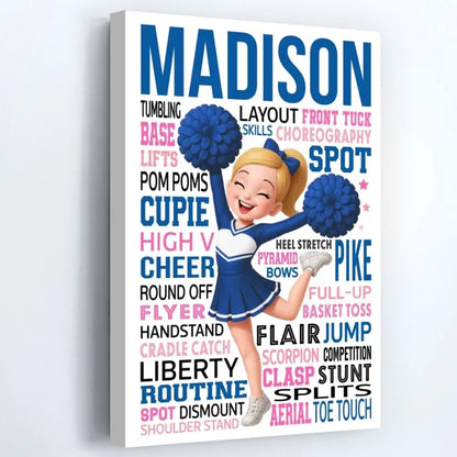 Personalized Cheerleader Typography Art Poster / Canvas - Inspirational Gift for Daughter & Granddaughter