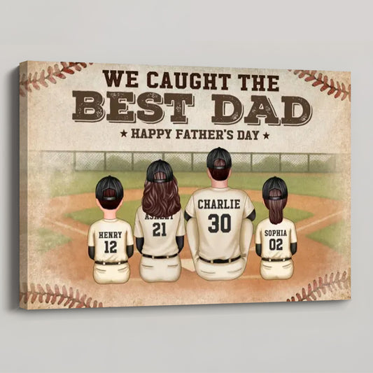 We Caught The Best Dad - Personalized Retro Vintage Baseball Family Poster / Canvas