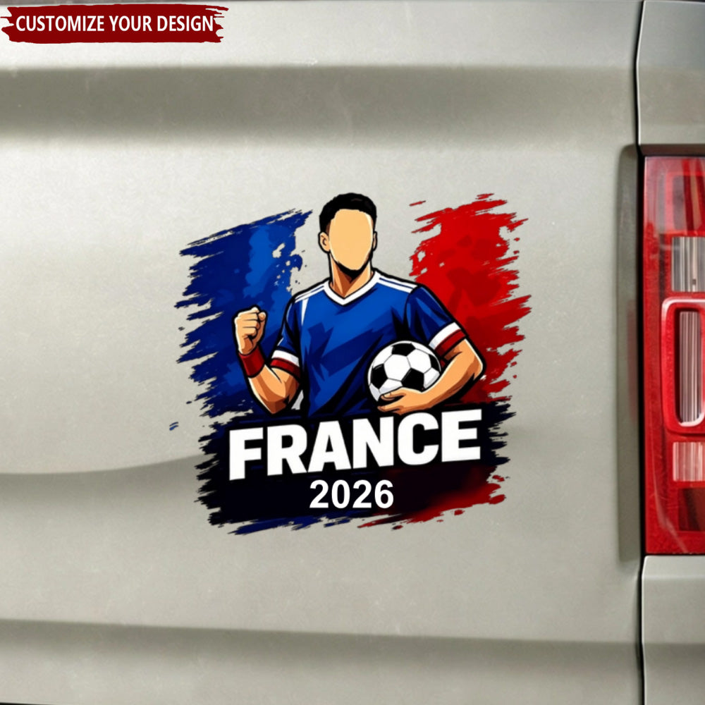Custom 2026 Soccer Flag Sticker personalization view for Son/Grandson