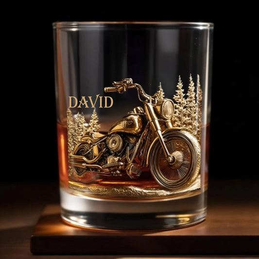 Personalized Motorcycle Whiskey Glass - Custom Biker Gift for Motorcycle Lovers