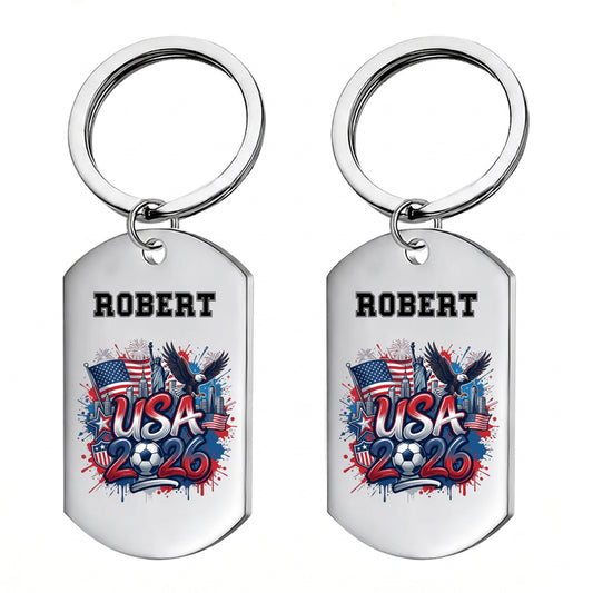 Custom Soccer Ball Country Flag Keychain - Personalized Soccer Stainless Steel Keychain