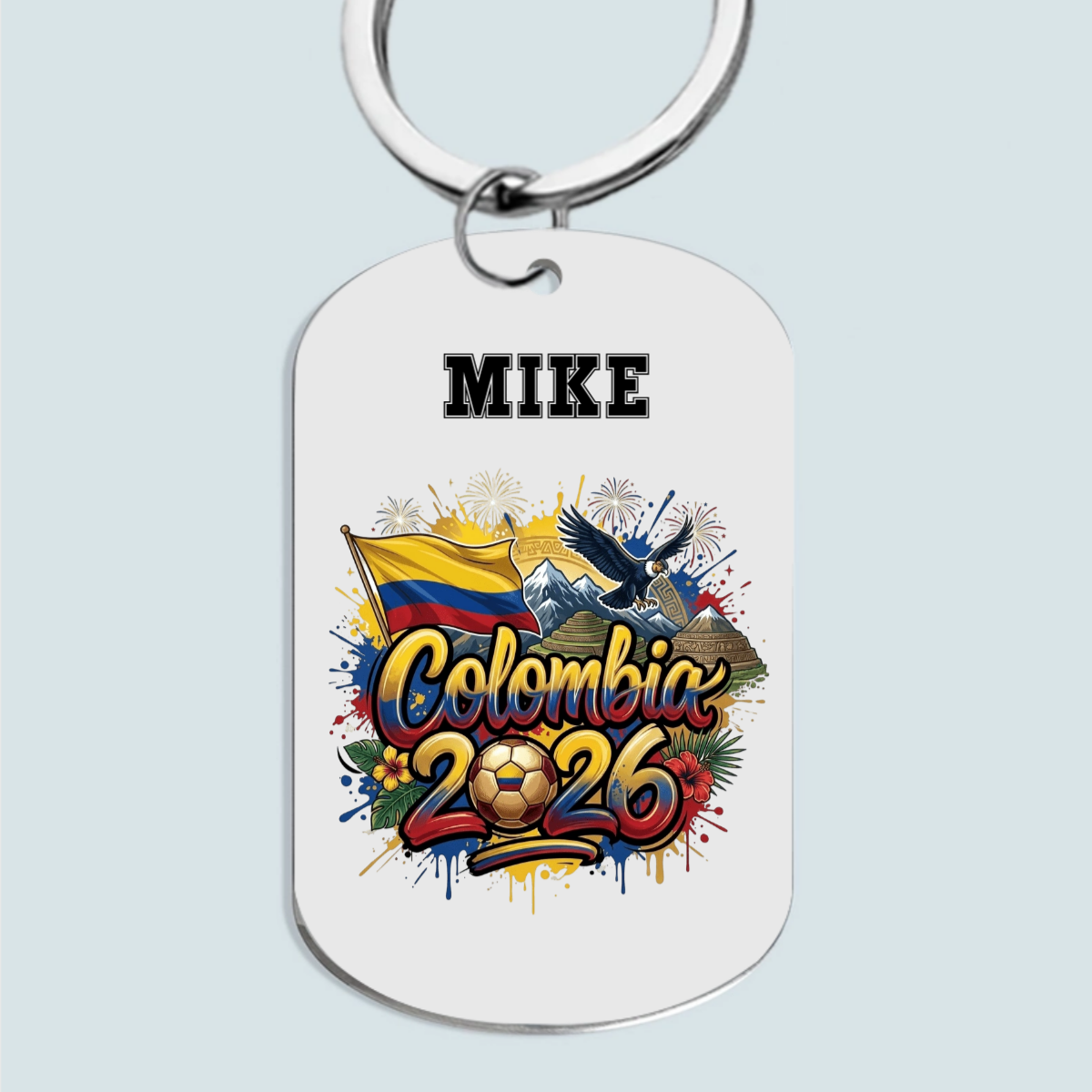 Custom Soccer Ball Country Flag Keychain - Personalized Soccer Stainless Steel Keychain