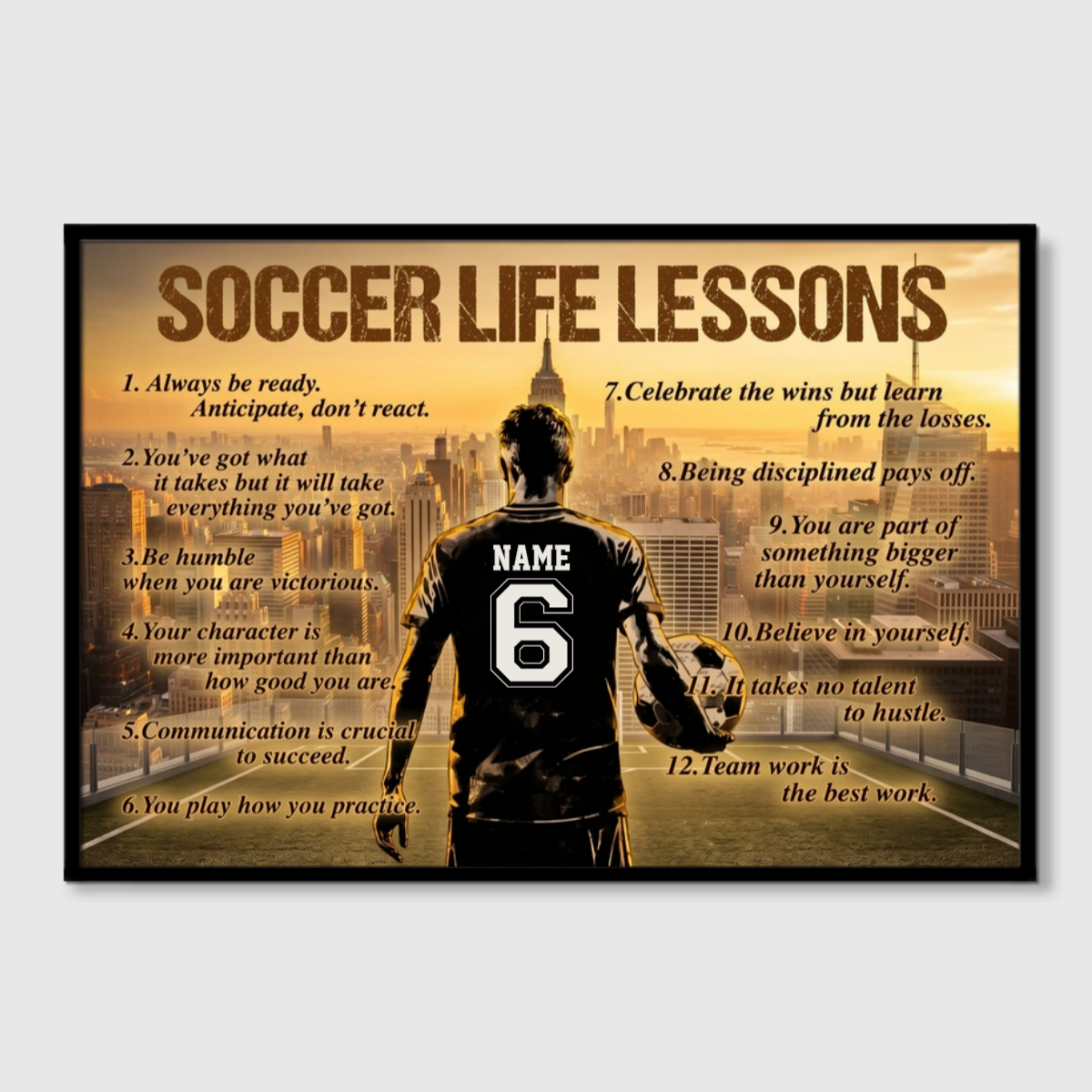 Soccer Life Lessons - Personalized Custom Poster / Canvas - City Skyline Edition