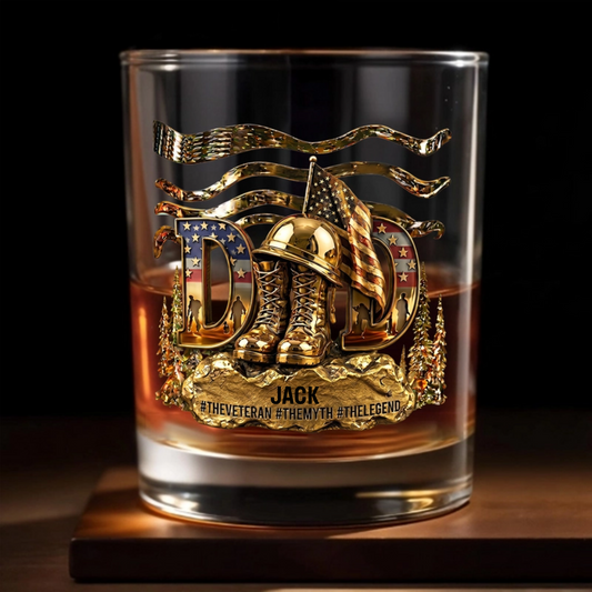 "Proud Veteran Dad" Personalized Whiskey Glass - Custom Military Father Gift for Father's Day & Veterans Day