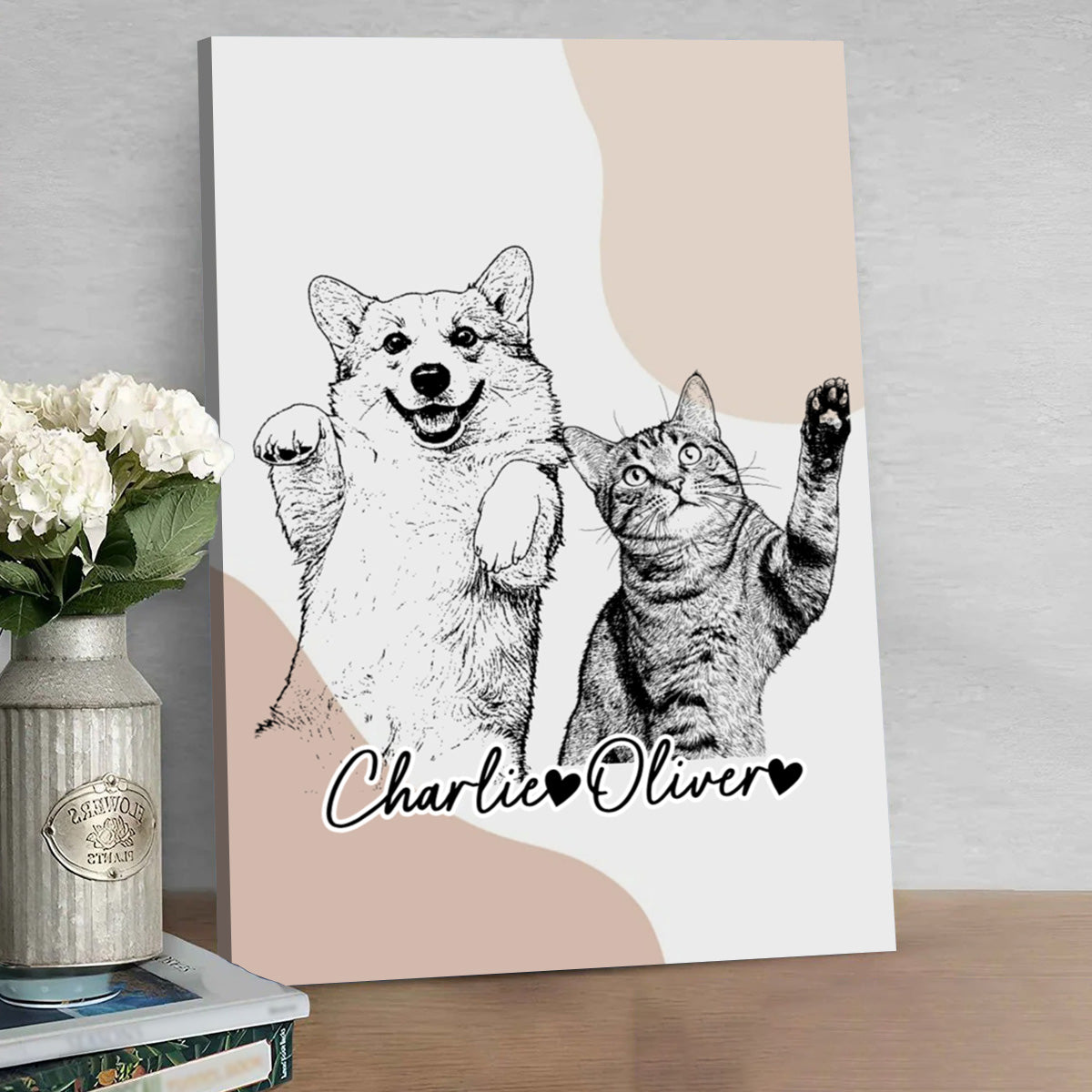 "Paws & Hearts: Your Pet’s Portrait Showcase" - A Stylish Vertical Canvas / Poster Template for 1-3 Pet Photos  - Custom Gift for Pet Lovers