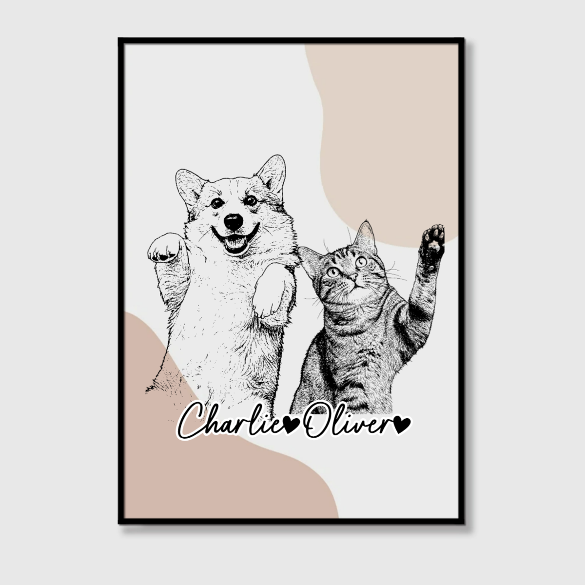 "Paws & Hearts: Your Pet’s Portrait Showcase" - A Stylish Vertical Canvas / Poster Template for 1-3 Pet Photos  - Custom Gift for Pet Lovers