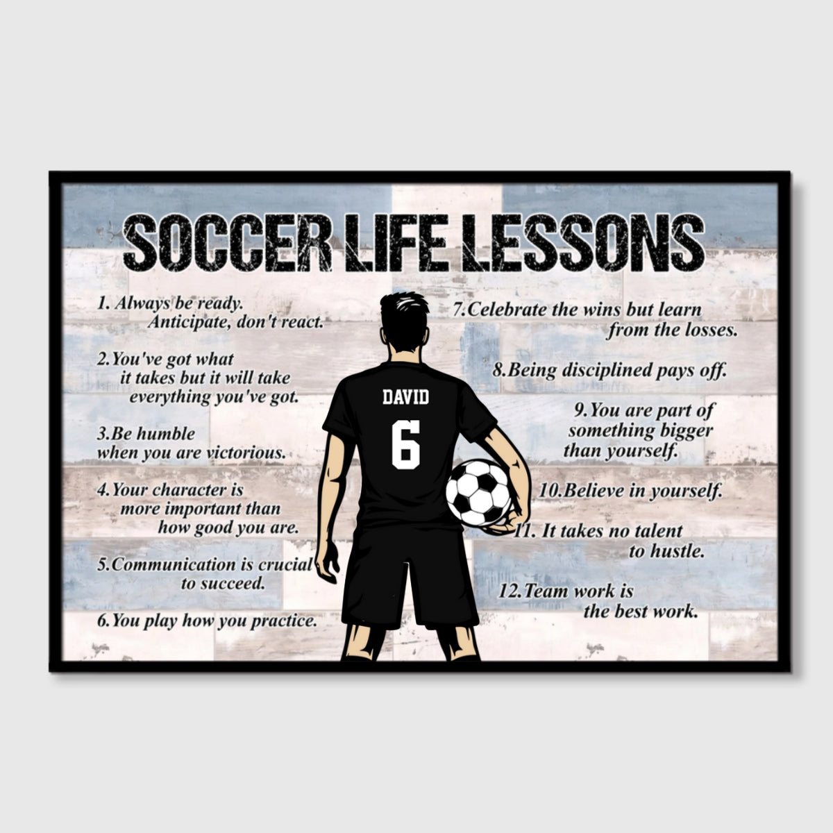 Personalized Soccer Life Lessons Canvas - Custom Name, Number & Colors - Motivational Sports Decor for Players & Fans