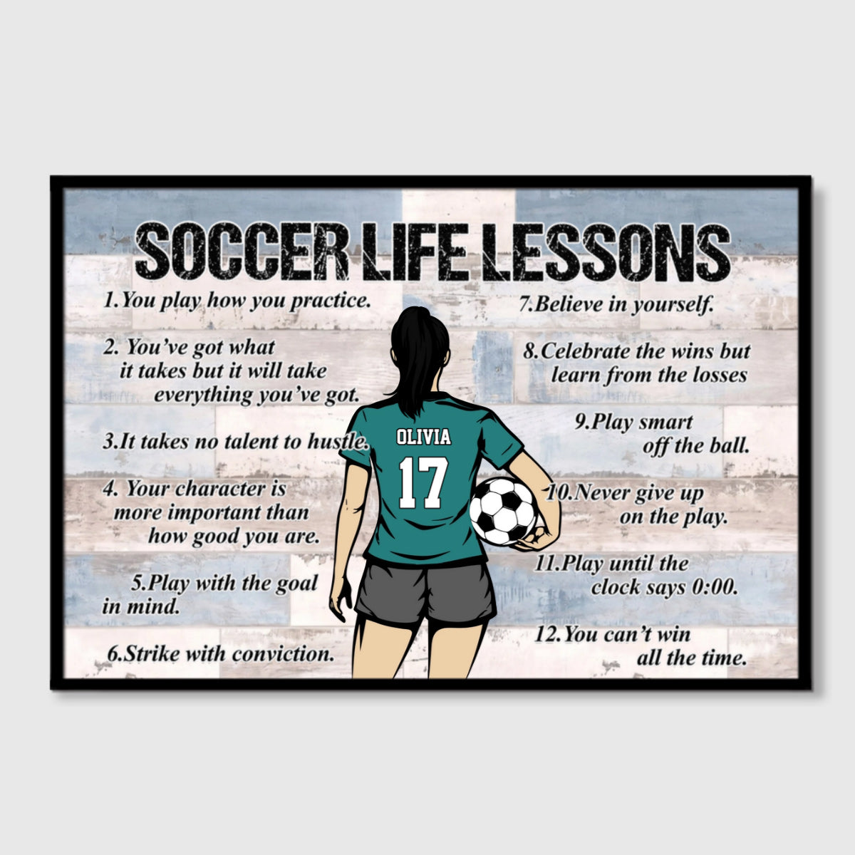 Personalized Soccer Life Lessons Canvas - Custom Name, Number & Colors - Motivational Sports Decor for Players & Fans