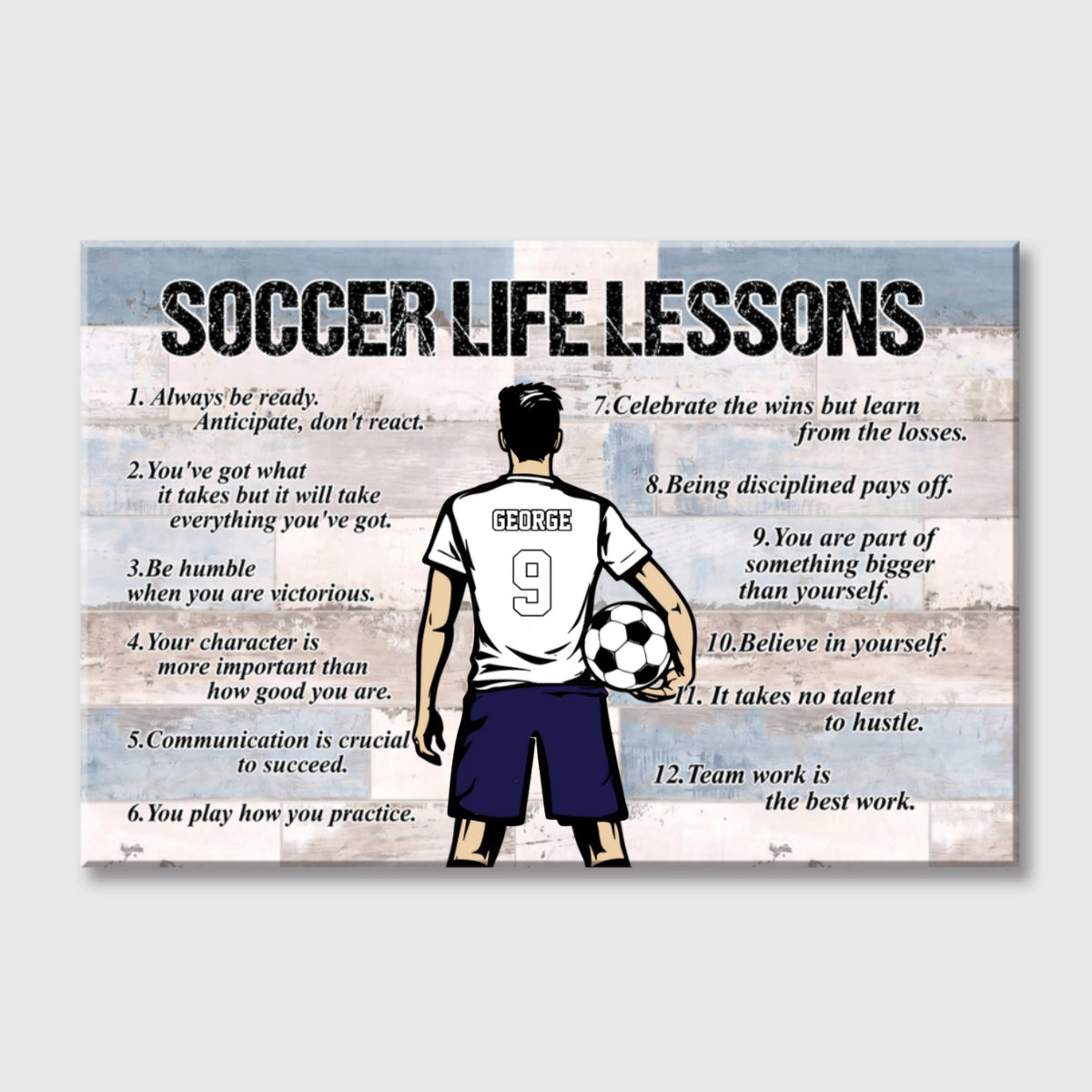 Personalized Soccer Life Lessons Canvas - Custom Name, Number & Colors - Motivational Sports Decor for Players & Fans