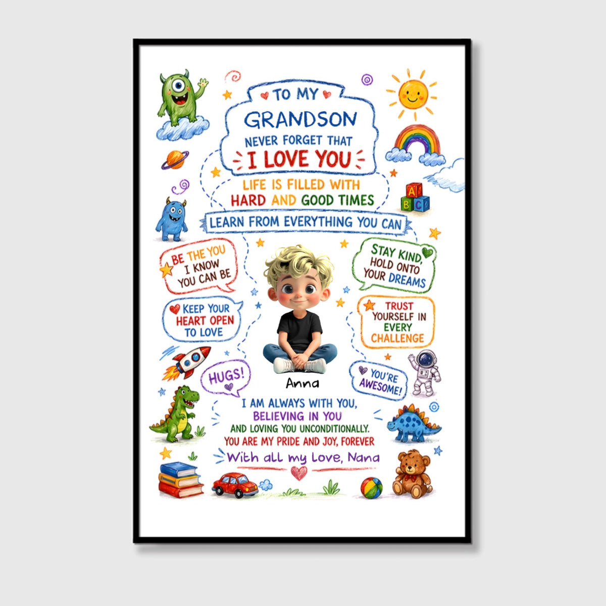 To My Grandson Never Forget That I Love You - Personalized Monster Theme Poster / Canvas