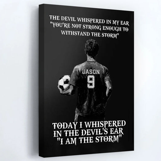 "I Am The Storm" Personalized Soccer Boy Poster / Canvas - Custom Wall Art Gift for Teen Boys