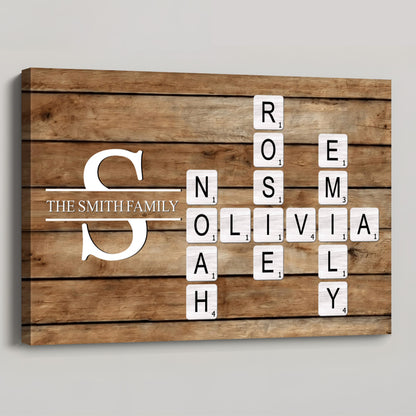 Custom Family Name Crossword Canvas / Poster - Personalized Wall Art Gift for Family