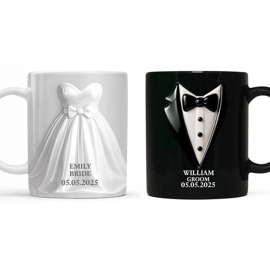 Personalized Wedding Dress and Tuxedo Mug - Custom Anniversary Couple Gift