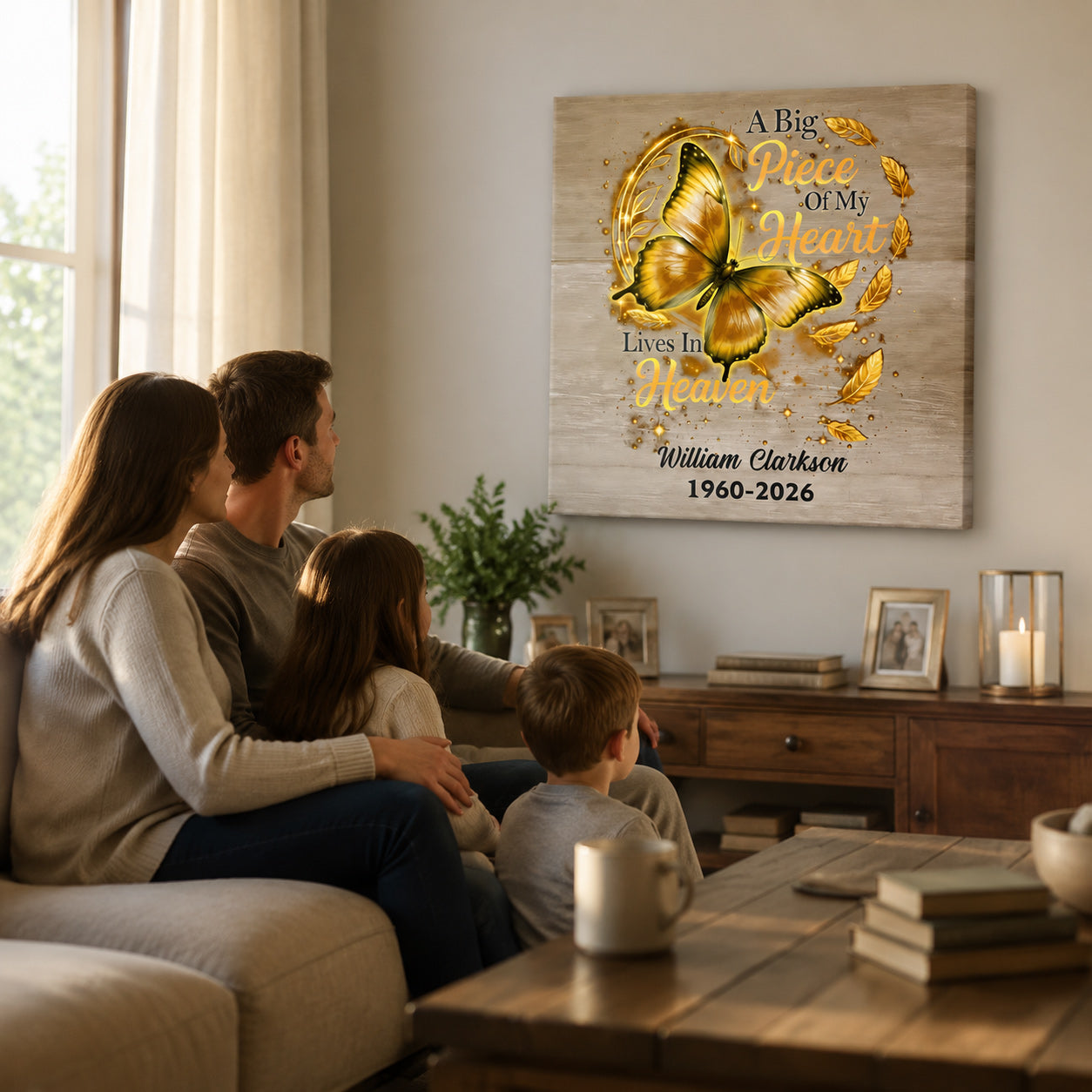 A Big Piece Of My Heart Lives In Heaven - Personalized Butterfly Memorial Square Canvas