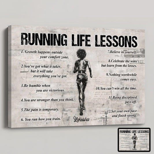 Personalized Life Lessons Poster / Canvas for African American Runners - Gift For Running Lovers