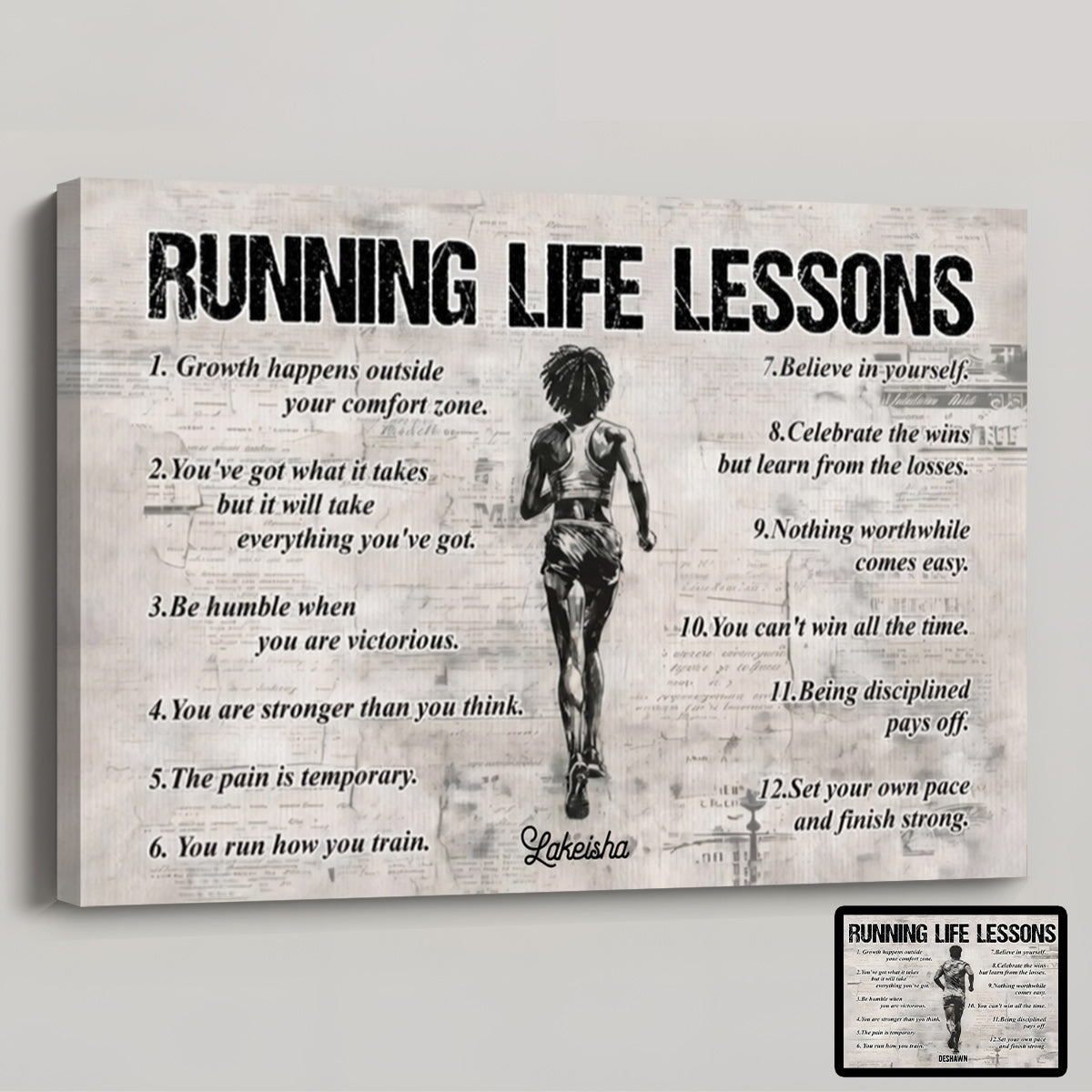 Personalized Life Lessons Poster / Canvas for African American Runners - Gift For Running Lovers