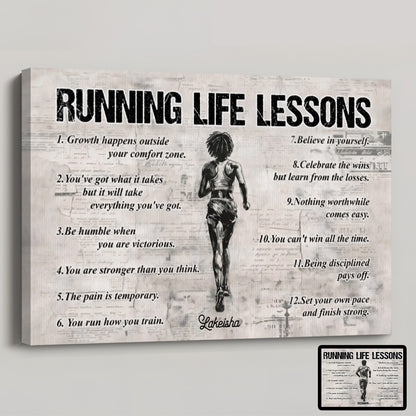 Personalized Life Lessons Poster / Canvas for African American Runners - Gift For Running Lovers