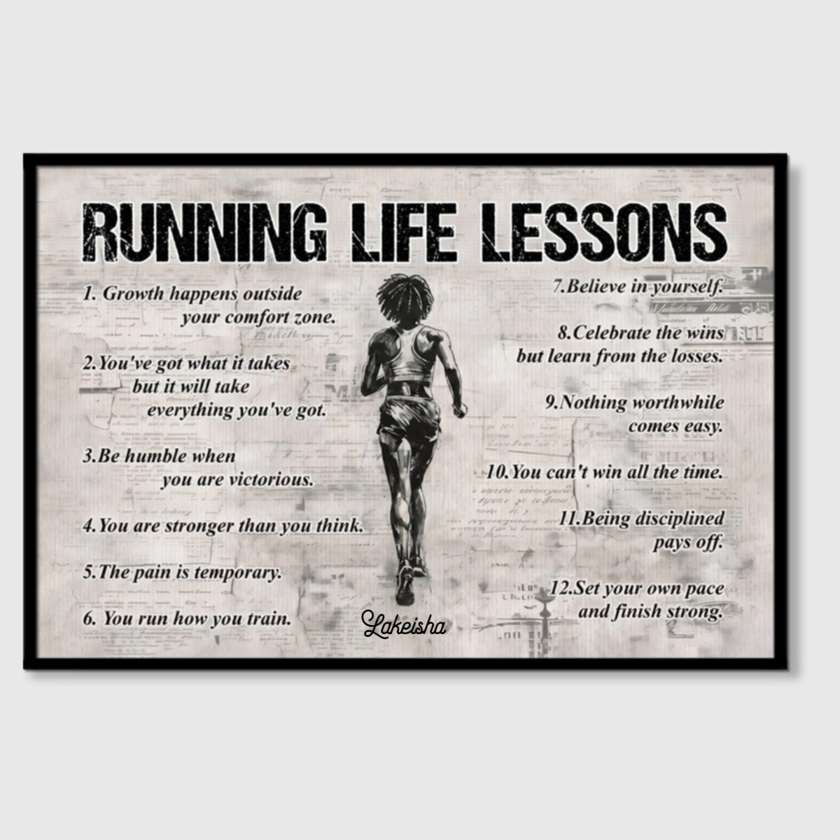 Personalized Life Lessons Poster / Canvas for African American Runners - Gift For Running Lovers