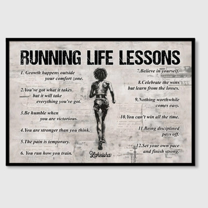 Personalized Life Lessons Poster / Canvas for African American Runners - Gift For Running Lovers