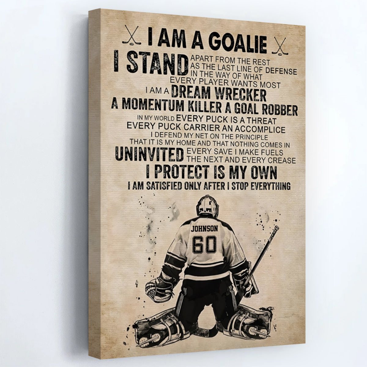 Personalized Hockey Goalie Player Poster / Canvas - Gift For Hockey Lovers