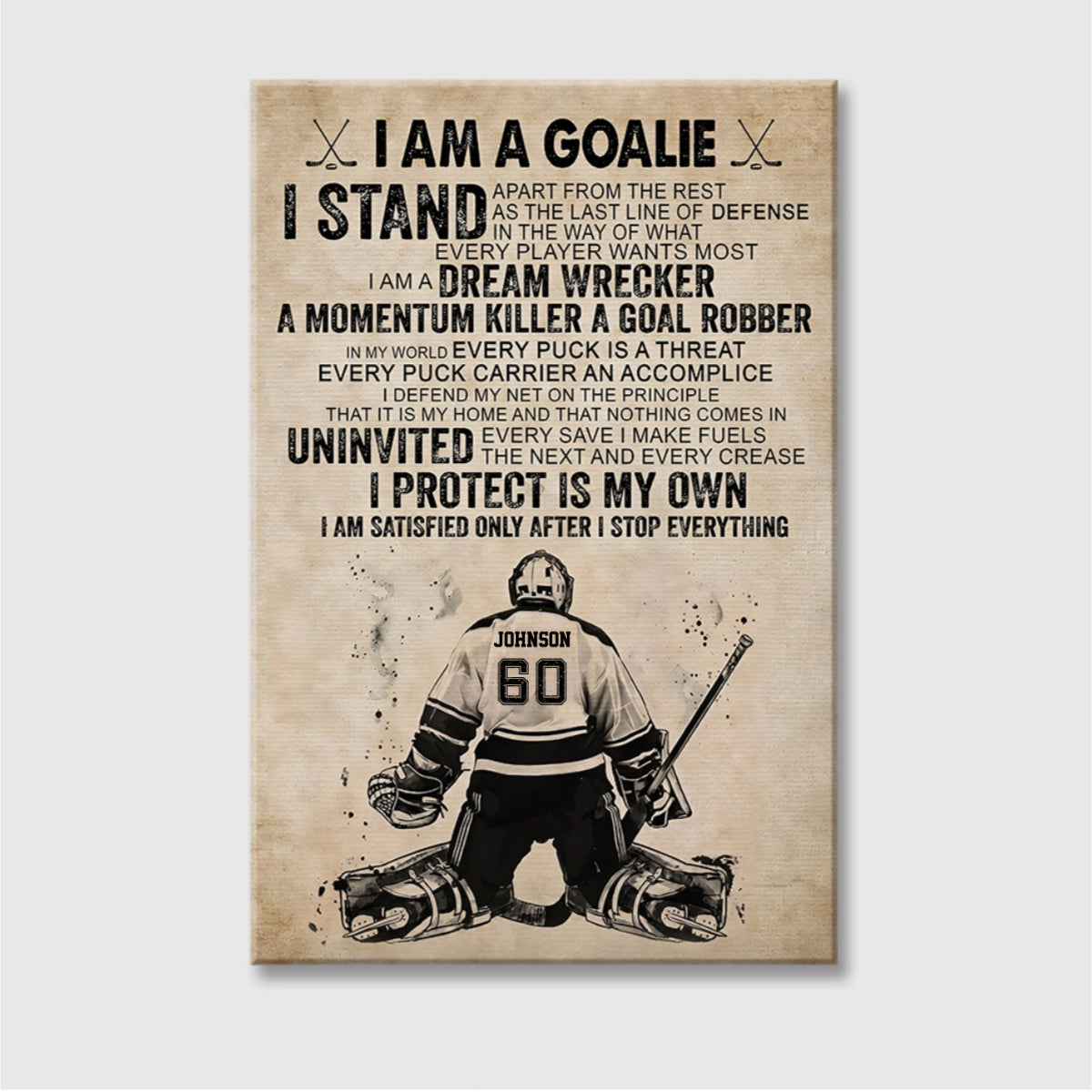 Personalized Hockey Goalie Player Poster / Canvas - Gift For Hockey Lovers