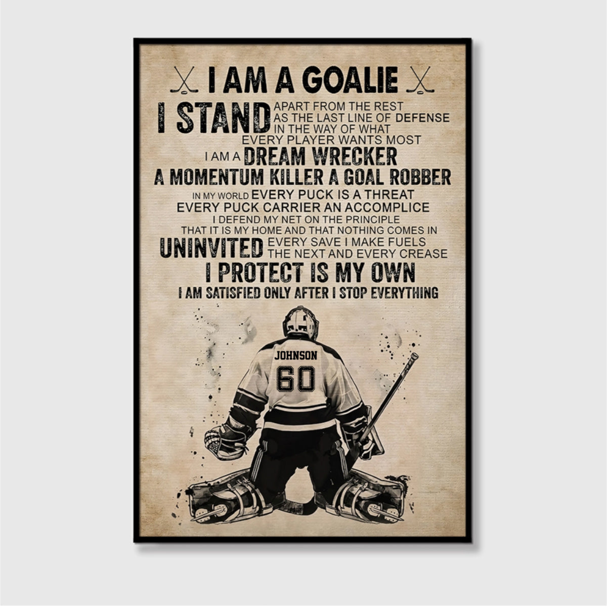 Personalized Hockey Goalie Player Poster / Canvas - Gift For Hockey Lovers