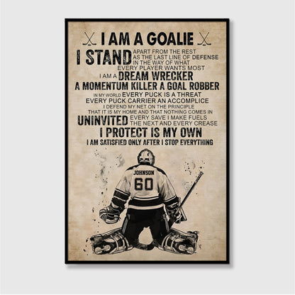 Personalized Hockey Goalie Player Poster / Canvas - Gift For Hockey Lovers