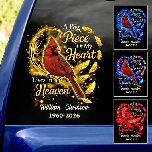Big Piece Of My Heart Lives In Heaven - Personalized Red Cardinal Decal