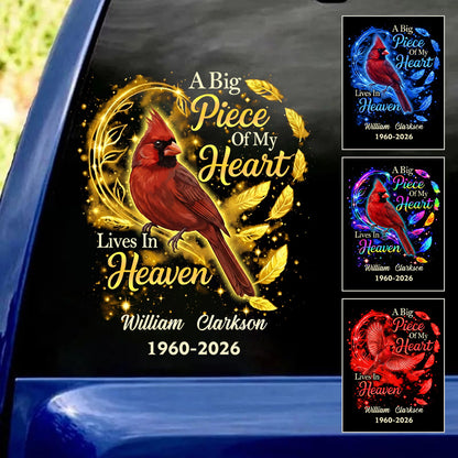 Big Piece Of My Heart Lives In Heaven - Personalized Red Cardinal Decal