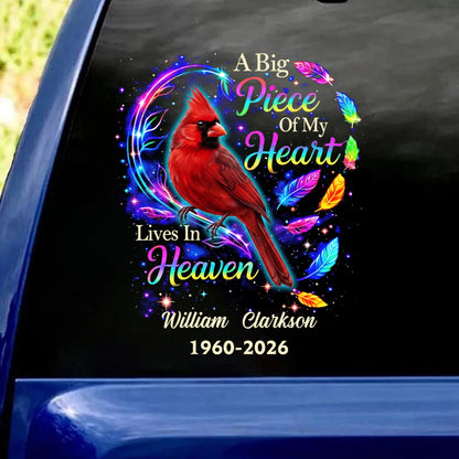 Big Piece Of My Heart Lives In Heaven - Personalized Red Cardinal Decal