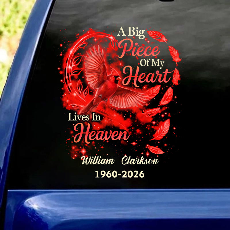 Big Piece Of My Heart Lives In Heaven - Personalized Red Cardinal Decal