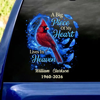 Big Piece Of My Heart Lives In Heaven - Personalized Red Cardinal Decal