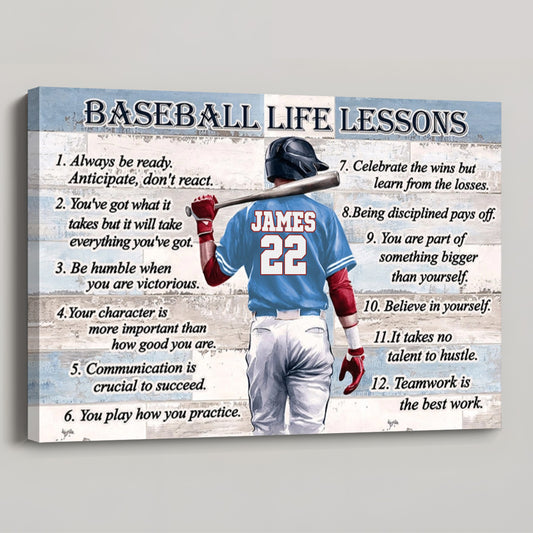 Personalized Baseball Life Lessons Canvas/Poster - Custom Gift for Baseball Lover - Custom Name & Number Color Included