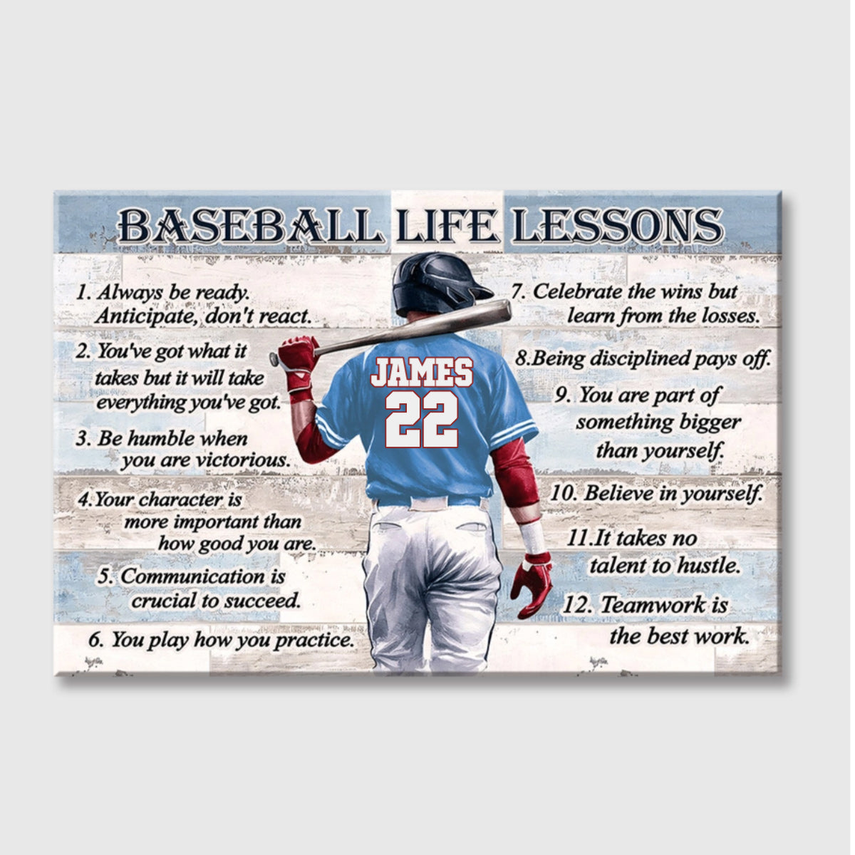 Personalized Baseball Life Lessons Canvas/Poster - Custom Gift for Baseball Lover - Custom Name & Number Color Included