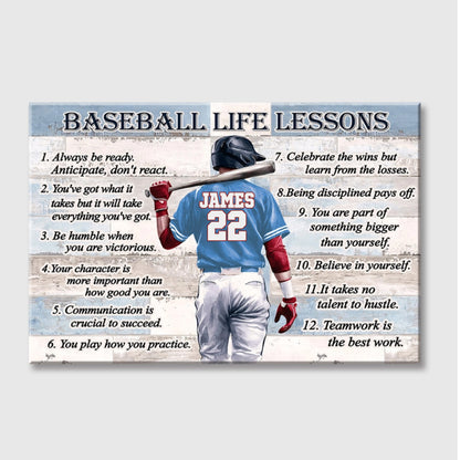 Personalized Baseball Life Lessons Canvas/Poster - Custom Gift for Baseball Lover - Custom Name & Number Color Included
